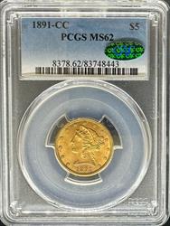 1891-CC $5 Liberty MS62 PCGS CAC