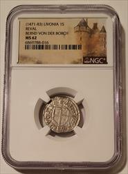 Livonia - Estonia - Bernd Von Der Borch (1471-83) Silver Schilling Reval Mint MS62 NGC
