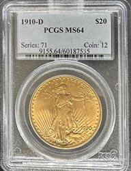 1910-D $20 St Gaudens MS64 PCGS