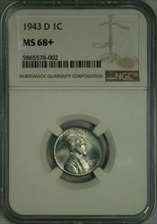 1943-D Lincoln Cent MS68+ NGC Top Pop 6/0