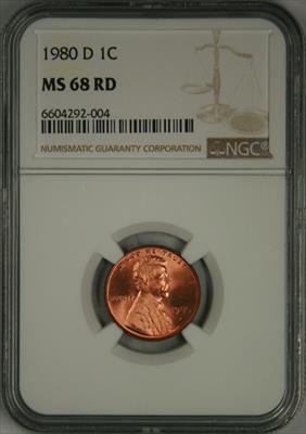 1980-D Lincoln Cent MS68RD NGC Pop 3/0