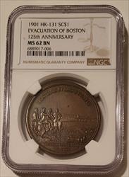 1901 Evacuation of Boston So-Called Dollar Medal HK-131 R2 MS62 BN NGC