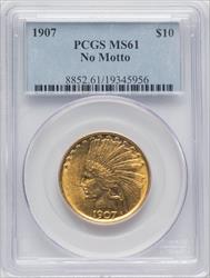 1907 $10 No Motto Brown Label Indian Eagle PCGS MS61