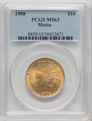 1908 $10 MOTTO Indian Eagle PCGS MS63