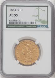 1863 $10 Green Label Liberty Eagle NGC AU55