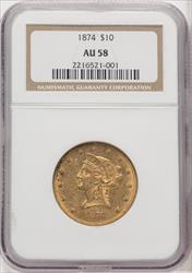 1874 $10 Liberty Eagle NGC AU58