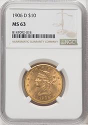 1906-D $10 Liberty Eagle NGC MS63