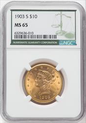 1903-S $10 Green Label Liberty Eagle NGC MS65