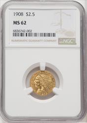 1908 $2.50 Indian Quarter Eagle NGC MS62