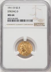 1911-D $2.50 Indian Quarter Eagle NGC MS64