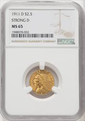 1911-D $2.50 Indian Quarter Eagle NGC MS65