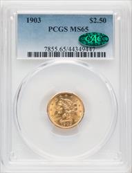 1903 $2.50 CAC Liberty Quarter Eagle PCGS MS65