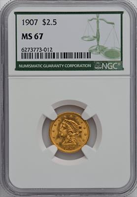 1907 $2.50 Green Label Liberty Quarter Eagle NGC MS67