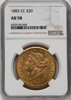 1883-CC $20 Liberty Double Eagle NGC AU58