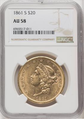 1861-S $20 Liberty Double Eagle NGC AU58
