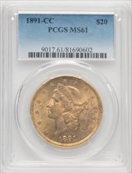1891-CC $20 Liberty Double Eagle PCGS MS61