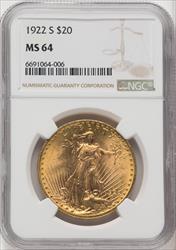 1922-S $20 Saint-Gaudens Double Eagle NGC MS64
