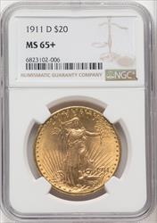 1911-D $20 Saint-Gaudens Double Eagle NGC MS65+
