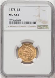 1878 $3 Three Dollar Gold Pieces NGC MS64+