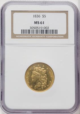 1836 $5 Classic Half Eagle NGC MS61