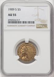 1909-S $5 Indian Half Eagle NGC AU55