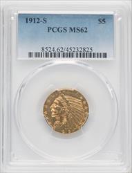 1912-S $5 Indian Half Eagle PCGS MS62