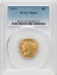 1911 $5 Indian Half Eagle PCGS MS63