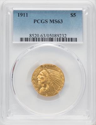 1911 $5 Indian Half Eagle PCGS MS63