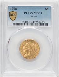 1908 $5 Indian Indian Half Eagle PCGS MS63