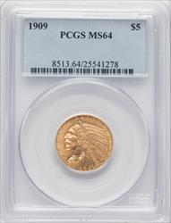 1909 $5 Indian Half Eagle PCGS MS64