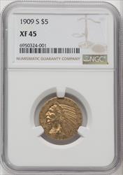 1909-S $5 Indian Half Eagle NGC XF45