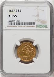 1857-S $5 Liberty Half Eagle NGC AU55