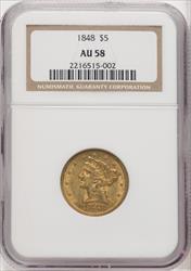 1848 $5 Liberty Half Eagle NGC AU58