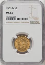 1906-D $5 Liberty Half Eagle NGC MS66