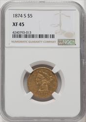 1874-S $5 Liberty Half Eagle NGC XF45