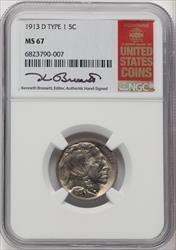 1913-D Type One 5C Kenneth Bressett Red Book Buffalo Nickel NGC MS67