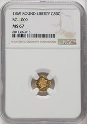 1869 Liberty Round 50 Cents BG-1009 R.5 California Fractional Gold NGC MS67