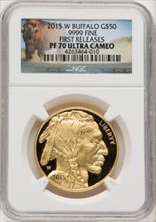 2015-W $50 One-Ounce Gold Buffalo .9999 Fine Gold First Day of Issue - Denver Moy Signature NGC PF70