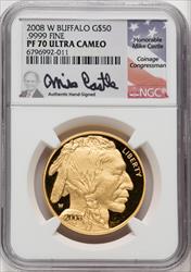 2008-W $50 One-Ounce Gold Buffalo .9999 Fine Gold Mike Castle NGC PF70