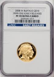 2008-W $10 Buffalo Quarter-Ounce Gold First Strike ER Blue NGC PF70