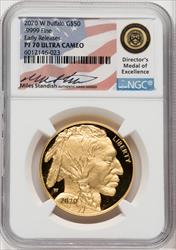 2020-W G$50 Gold Buffalo First Strike DCAM ER Miles Standish NGC PF70