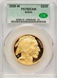2008-W $50 One-Ounce Gold Buffalo .9999 Fine Gold Brown Label CACG PR70