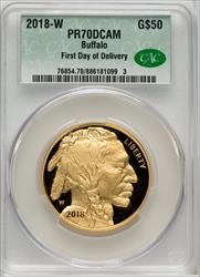 2018-W $50 One-Ounce Gold Buffalo First Day of Issue CACG PR70