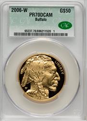 2006-W $50 One-Ounce Gold Buffalo .9999 Fine Gold CACG PR70