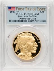 2020-W G$50 Gold Buffalo First Day of Issue DCAM FDI Flag PCGS PR70