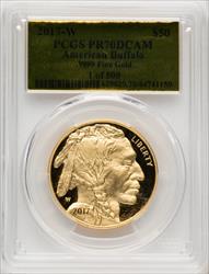 2017-W G$50 One-Ounce Gold Buffalo Fraser Signature 1 of 500 Gold Foil PCGS PR70