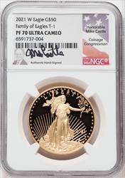 2021-W $50 One Ounce Gold Eagle Type One Mike Castle Signature NGC PF70