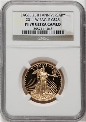 2011-W $25 Half-Ounce Gold Eagle Brown Label NGC PF70