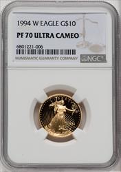 1994-W $10 Quarter-Ounce Gold Eagle Brown Label NGC PF70
