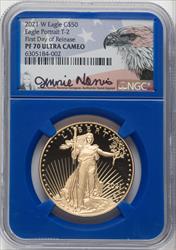 2021-W G$50 One Ounce Gold Eagle Type Two FDI Brown Label NGC PF70